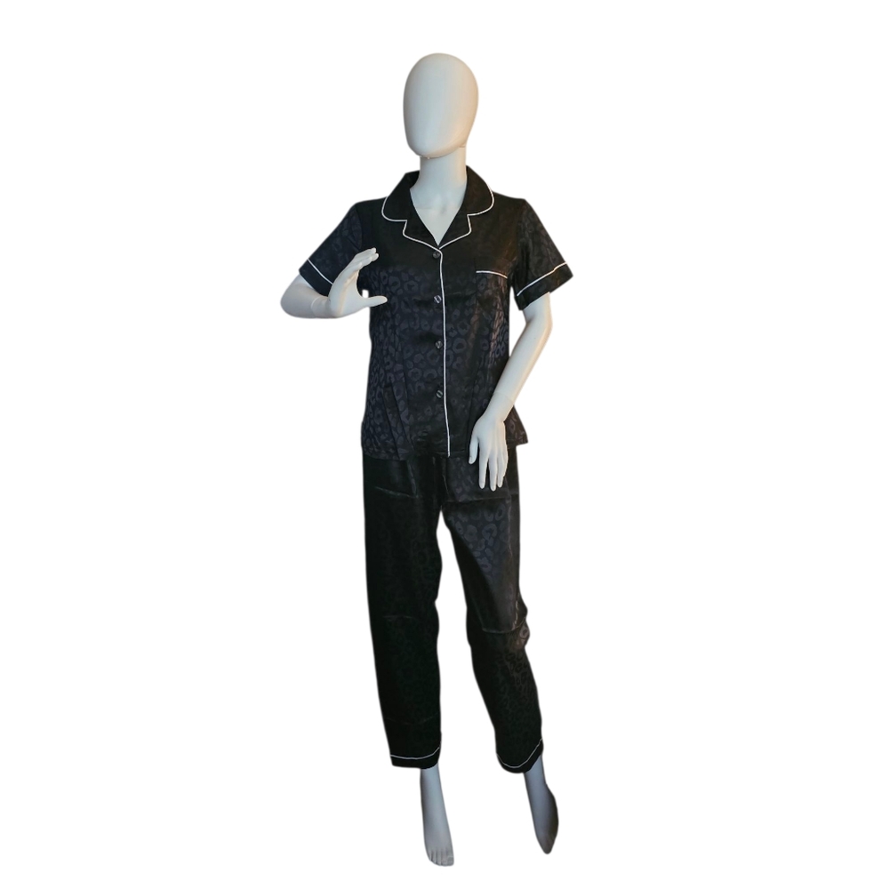 Black Pajama Set with White Trim